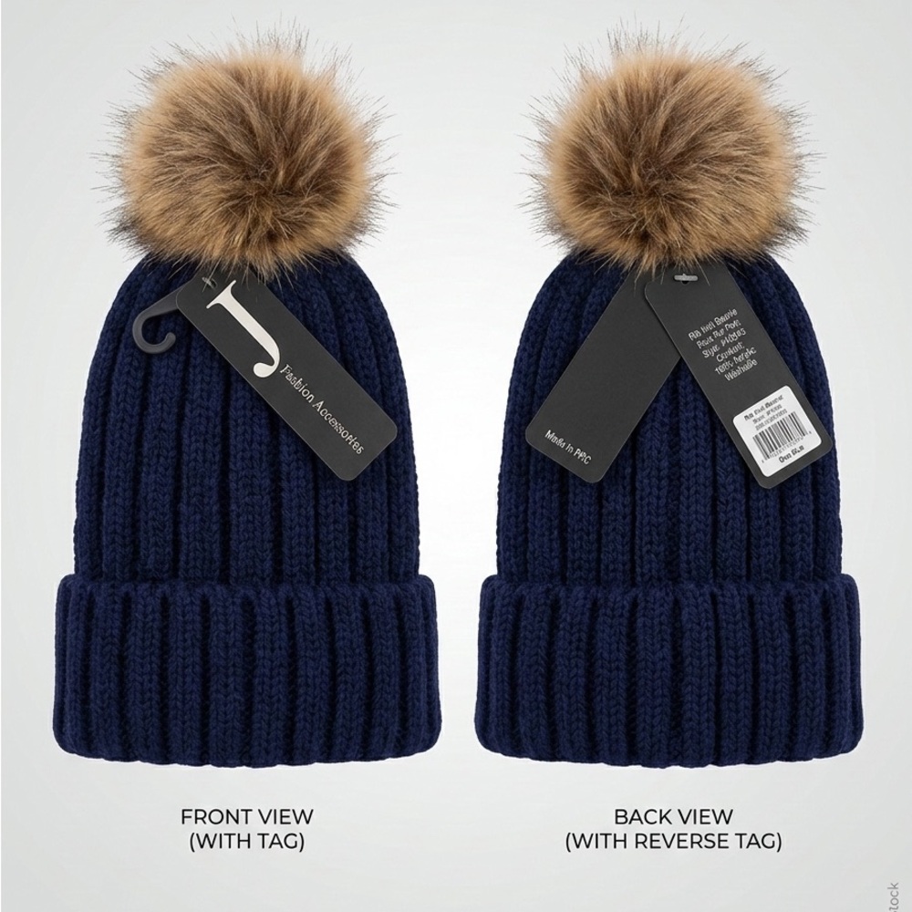 Navy Blue Kids Pom Pom Beanie